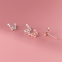 wholesale S925 Silver Korean-style Women's Minimalist Stud Earrings Small and Delicate Butterfly Hollow-out Summer Earrings G3576-S925 silver pair rose gold 925 silver