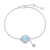 wholesale S925 sterling silver new women's bracelet with sparkling moonstone and star accents, exquisitely designed for an elegant premium feel-DM150006-SW-WH>925 silver