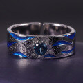 wholesale S925 Silver Designer Open-Ended Couple's Ring Ocean Heart Natural Style Design with Natural Topaz Stone-0-2