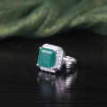 wholesale S925 Sterling Silver New Square Gemstone Ring Set with Natural Green Chrysoprase, Vintage Elegant Jewelry-0-1
