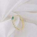 wholesale 10K Gold Natural Emerald Ring for Women, Japanese Light Luxury Index Finger Chain Ring with Advanced Sense, Ins Minimalist Band-0-2