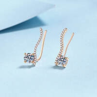 wholesale Metal: S925 Sterling Silver & Moissanite & Champagne Gold, Line Design Earrings for Women, Minimalist and Stylish, Fashionable Holiday Gift-1 carat Moissanite (50 points each) (champagne gold)  925 silver