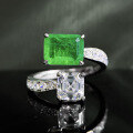 wholesale 925 Silver European & American New Arrival Simulated Emerald 7*9 Open-End Ring for Women, Fashionable and Versatile, Dropshipping Available-0-0