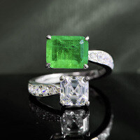 wholesale 925 Silver European & American New Arrival Simulated Emerald 7*9 Open-End Ring for Women, Fashionable and Versatile, Dropshipping Available-K019 Green Diamond>Adjustable opening