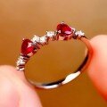 wholesale S925 Sterling Silver Red Gem Love Heart Flash Diamond Gold Ring, Year of Destiny Red Accessory Exquisite Index Finger Ring-0-3