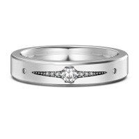 wholesale S925 Sterling Silver Minimalist Geometric Round Diamond Inlaid Unisex Couple Rings, Ins Style High-End Plain Silver Matching Bands-Platinum DY121200-SW-WH 7