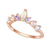 wholesale S925 Sterling Silver with Natural Opal Inlaid V-Shape Rose Gold Row Ring Gemstone Ring-S925 silver + African opal  US size 8
