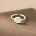wholesale S925 Sterling Silver Fresh and Sweet Design Crown Lace Chalcedony Chain Pattern Ring R02683-0-3
