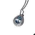 wholesale 925 Sterling Silver Blue Teardrop Necklace for Women, Summer New Simple and Luxurious Micro-Pave Aquamarine Necklace-0-4