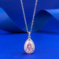 wholesale 925 Silver 8*12 Pink Diamond High Carbon Diamond Necklace for Cross-Border Export to Europe and America, Platinum Pendant for Women, 5 Carats-N137 Pink Diamond Necklace 925 Silver