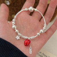 wholesale S925 Sterling Silver Berry Worry-Free Bracelet for Women, New Edition Korean Version Small and Fashionable Fresh Strawberry Bangle-Sterling silver