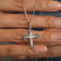 925 Silver Large Geometric Cross Pendant Moissanite Necklace-0-2