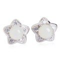 wholesale 925 Sterling Silver Simple Natural Hetian Jade Earrings with Certificate, White Jade Star High-End Elegant Semi-Circular Jade Stud Earrings-0-4