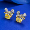 wholesale S925 Metal European and American New Style Butterfly Earrings Imported High Carbon Diamond 6*8 Oval Wealth-Attracting Yellow Diamond Stud Earrings-0-1
