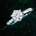 Sterling Silver S925 Moissanite Six-Prong Open Adjustable Ring Wedding Jewelry-0-0