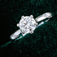 Sterling Silver S925 Moissanite Six-Prong Open Adjustable Ring Wedding Jewelry-2 carats (simulated diamond)  13 yards