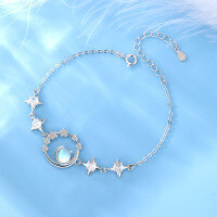 wholesale 925 Sterling Silver Planet Moonstone Bracelet for Women, Small Batch Design Bestie Jewelry, 520 Valentine's Day Gift, Same Style as Dewu-Star and Moon Bracelet 925 Silver