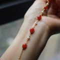 wholesale S925 silver inlaid natural river material ice-bottom cherry red freshwater pearl bracelet with oval cabochon southern red agate-0-2