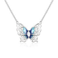 wholesale 925 Sterling Silver Butterfly Necklace for Women, Minimalist Silver Collarbone Chain, Fashionable Valentine's Day Live Stream Jewelry Customization-Butterfly Necklace Type A>925 Silver