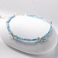 wholesale S925 Sterling Silver Fresh and Sweet Style Niche Design Blue Rectangle Bow Beaded Bracelet S7855-0-3