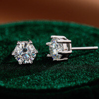 S925 Silver Six-Prong Earrings, Minimalist Style Moissanite Wedding Gift-50 points (simulated diamond)  925 silver