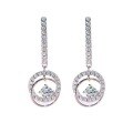 wholesale S925 sterling silver wholesale moissanite earrings with silver pins, elegant heavy work long drop style, lady's beating heart double loop circle-0-4
