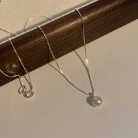 wholesale S925 Sterling Silver Women's Pearl Necklace, Light Luxury Small and Freshwater Natural Pearl Delicate Collarbone Chain, Bright Silver Tone, Celebrity Style-Silver 925 silver