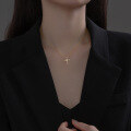 wholesale 925 Sterling Silver Necklace with Diamond Mini Cross Pendant Gentle Style Cross Flower Collarbone Chain D9379-0-2