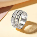 Zircon Geometric Design Three-Row Ring for Women, Light Luxury, Versatile Commuting Style-0-6