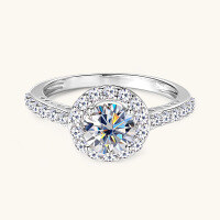 wholesale Metal material first, cross-border trade niche design high-end imitation moissanite ring for women, fashion versatile zircon ring factory wholesale-Gold-round bag 0.8 carat 5 US