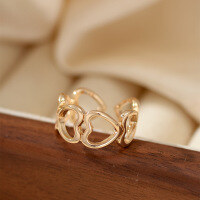 wholesale Sterling Silver Korean Style Minimalist Heart Ring for Women, Small and Exquisite Design with Interlocking Heart Open Adjustable Index Finger Ring-xb522 copper plated gold color opening adjustable