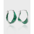 wholesale S925 Sterling Silver Original Niche Twist Loop U-Shaped Design High-End Elegant Green Resin Earrings with Ear Clips for Women-0-0
