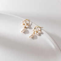 wholesale Sterling silver flower earrings for women with rice-shaped pearls and baroque pearls, face-slimming, Korean-style sweet earrings G141-S925 silver pair gold model 925 silver