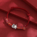 wholesale 999 Sterling Silver Adorable Lucky Cat Bracelet for Women, Handwoven Adjustable Red Rope, Unisex Zodiac Year Cord, New Year Gift-0-3