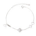 wholesale S925 Sterling Silver Chinese-style minimalist hollow-out auspicious cloud light bead bracelet, asymmetrical mix-and-match wind hand accessory for women, versatile-0-4