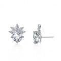 S925 Silver Sunflower Stud Earrings with Cushion Square Pyramid Wedding Moissanite-0-4