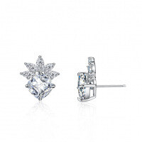 S925 Silver Sunflower Stud Earrings with Cushion Square Pyramid Wedding Moissanite-Single 2.5-carat diamond (set with D-color moissanite)  925 silver
