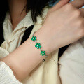 wholesale S925 Sterling Silver Red Elk Full Body Floral Green Diamond Bracelet for Women, Five-Leaf Bracelet for Women, Elegant and Sophisticated Geometric Bangle-0-2