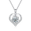 S925 Sterling Silver Moissanite Rose Heart Pendant Necklace-0-3