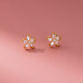 wholesale S925 Sterling Silver Five-Petal Floral Earrings with Diamond Accents, Hollow-Out Design, Versatile Sweet Style Studs M05589-0-2