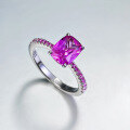 wholesale S925 Sterling Silver 6*8mm Pink Crystal Ring Women's Ins Style Daily Minimalist Versatile-0-2