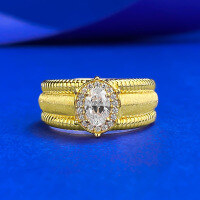 wholesale S925 silver gold-plated jewelry new style, pigeon egg-R1500 Pigeon Egg Brushed Gold Ring>No. 5