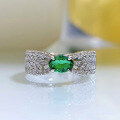 wholesale Sterling Silver Wheat Hollow Ribbon 4*6 Emerald Ring for Women, Small Batch Design, Luxury 3D Style-0-1