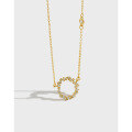 wholesale S925 Sterling Silver Korean Style Hollow Circle Zircon Necklace with Micro-Paved Diamonds for Women-0-4