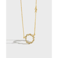 wholesale S925 Sterling Silver Korean Style Hollow Circle Zircon Necklace with Micro-Paved Diamonds for Women-Platinum 925 silver