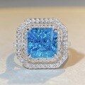 wholesale 925 Sterling Silver Aquamarine Ring Women's Radiant Cut High Carbon Diamond Ring Exaggerated Style Banquet Ring-0-3