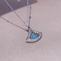 wholesale Zirconium metal creative fan-shaped sea blue zircon necklace, trending small skirt pendant collarbone chain, niche and high-end wholesale-0-3