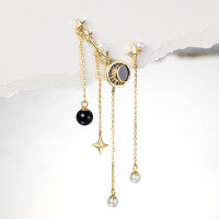 wholesale S925 Silver Fashion Asymmetric Black Onyx Earrings for Women, Niche Earrings, Summer High-End Sense Ear Clips Wholesale-14K gold 925 silver