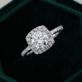 PT950 Plated S925 Silver 1ct Moissanite Square Halo Prong Ring Cross-border Dropshipping-0-0