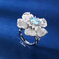 wholesale Wholesale S925 Sterling Silver Cross-border Exquisite Craftsmanship Aquamarine High-Carbon Diamond Zircon Flower Gold-Plated Ring-0-5